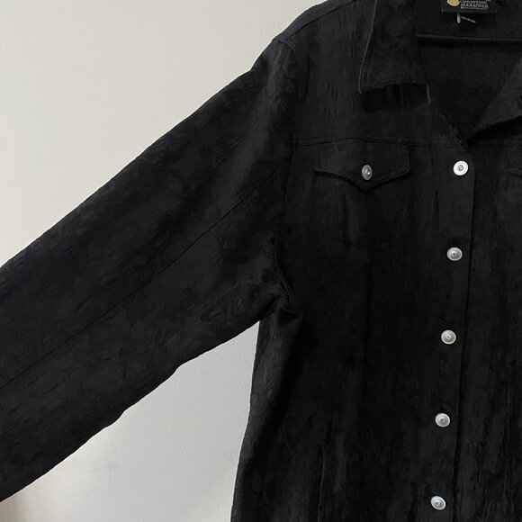 Christine Alexander Cotton Blend Rhinestone Button Black Textured Jacket - Picture 8 of 15